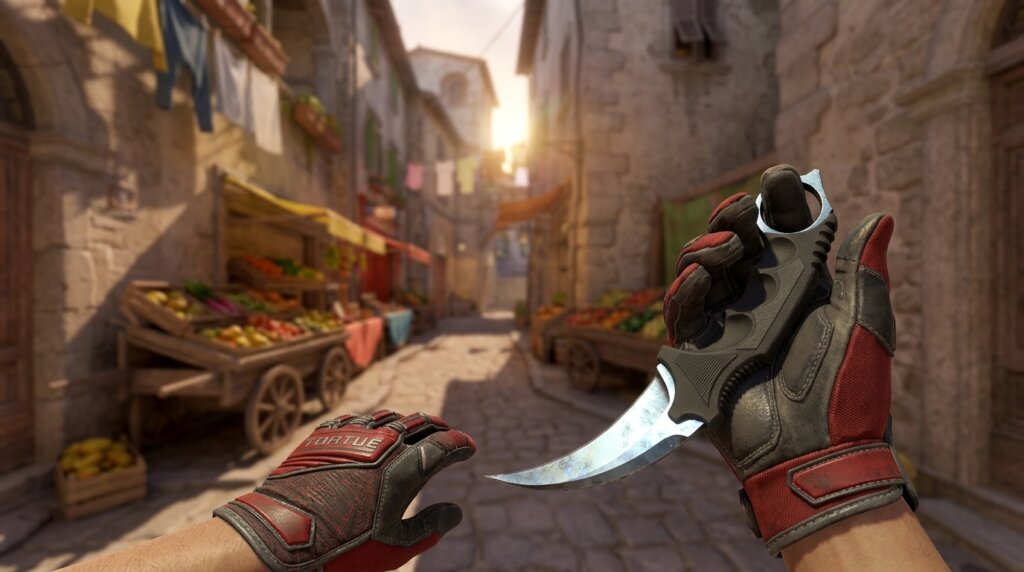 Blue Steel Karambit + Specialist Gloves Crimson Web