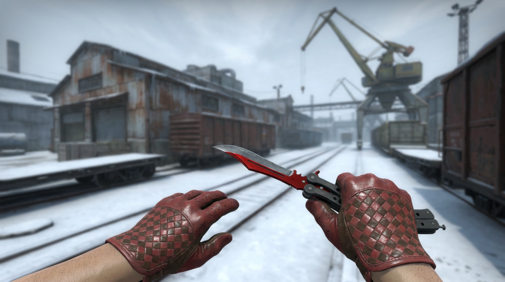 Butterfly Knife Autotronic + Driver Gloves Crimson Weave