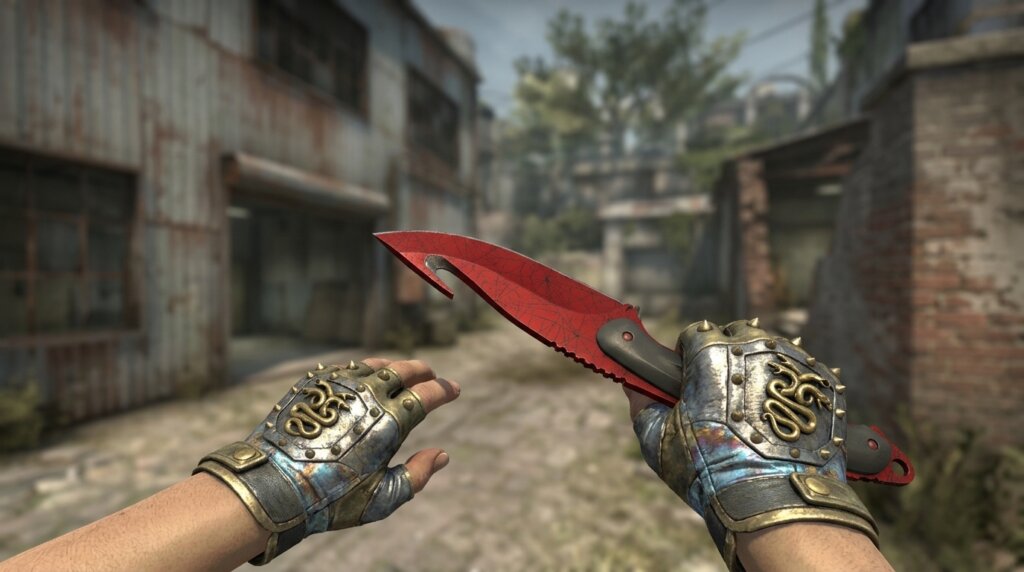 Crimson Web Gut Knife + Hydra Gloves Case Hardened