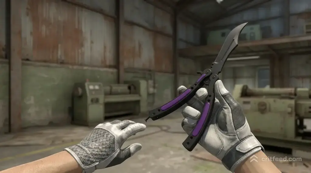 Butterfly Knife  Ultraviolet + Driver Gloves  Black Tie