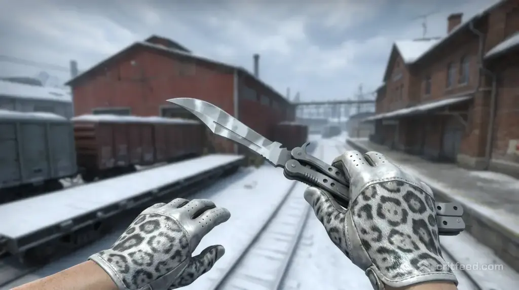 Butterfly Knife Urban Masked + Driver Gloves Snow Leopard