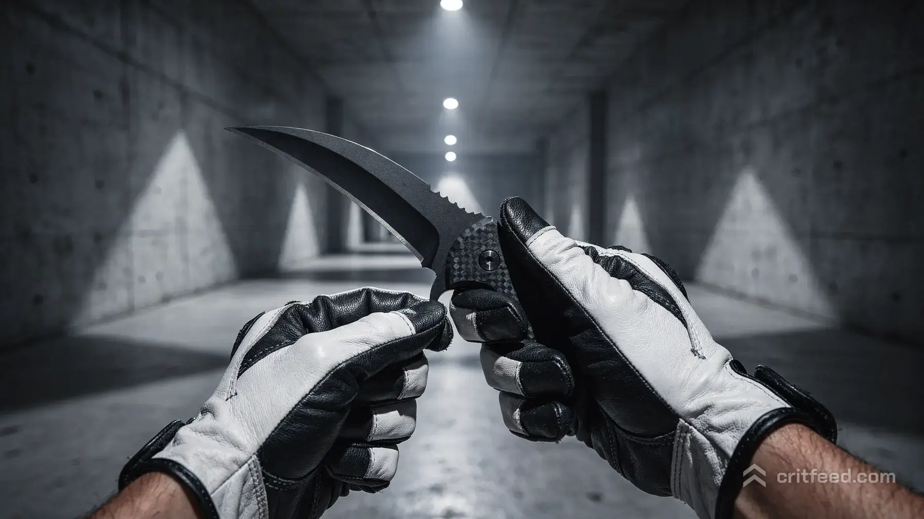 A first-person tactical perspective showcasing hands clad in pristine white-and-black driver gloves, gripping a sleek…