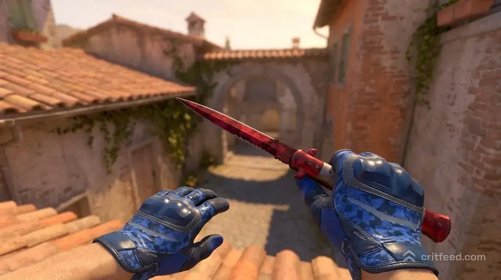 Stiletto Knife  Doppler Ruby + Polygon Gloves