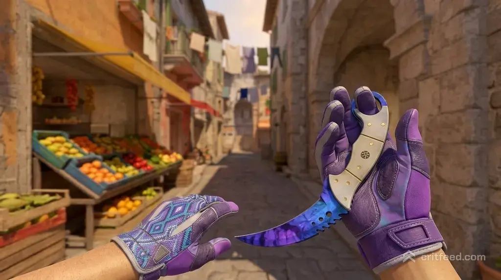 Talon Knife Doppler Sapphire + Violet beadwork